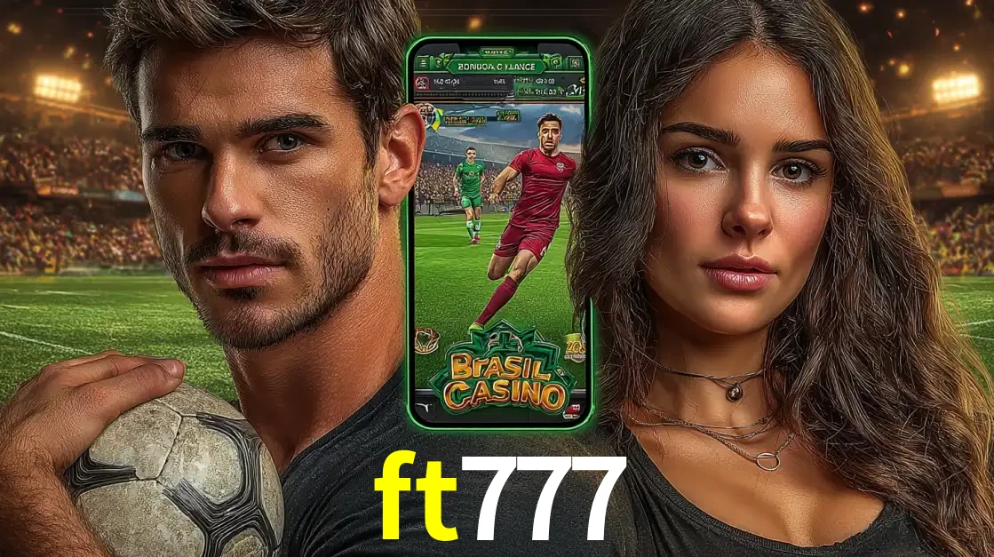 Homem segurando uma bola de futebol e uma mulher ao lado de um smartphone exibindo o jogo de apostas esportivas da ft777. Faça seu palpite no cassino online.